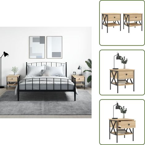 The Living Store Comodini 2 pz Rovere Sonoma 40x42x45 cm in Legno Multistrato - Comodino in ferro