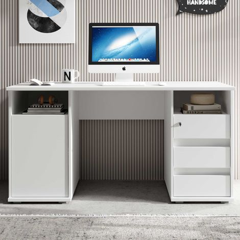Bureau Primos 145cm avec 3 tiroirs &amp 1 porte - blanc