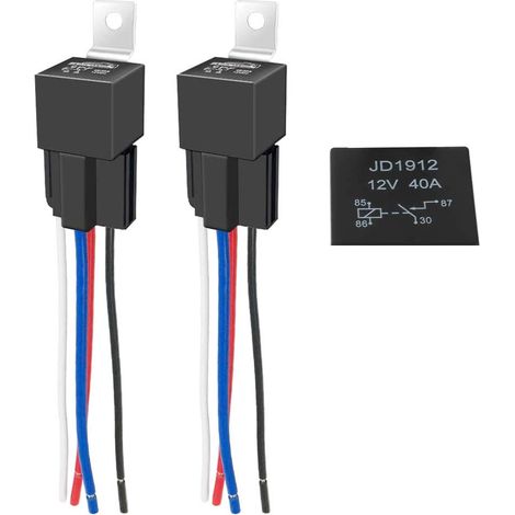 2Pcs 4 Broches SPST Relais Automobile, 12V 40A Voiture Relais avec Faisceau de Câble Coloré, Contacteur Relais Commutateur Power, Commutateurs et Démarreurs de Service Lourd, Imperméable (1/5)