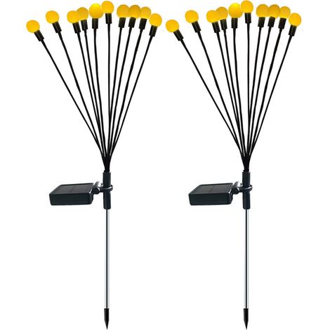 Lot de 2 lampes solaires à lucioles oscillantes (10 têtes), contrôle intelligent de la lumière, étanches, à planter dans le sol, pour décorer votre jardin. (1/5)