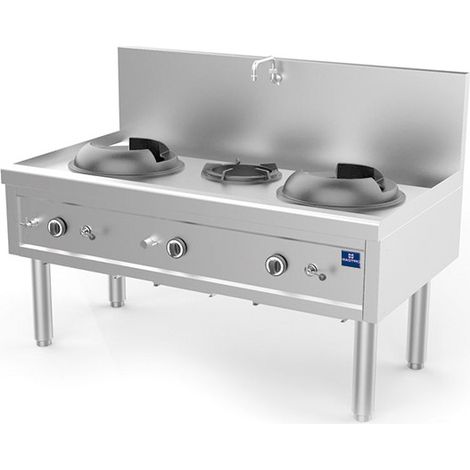 Plan de Cuisson Wok à Gaz Avec 2 Brûleurs 27,5 Kw + 1 Brûleur Soupe 9,2 Kw, 1 robinet de Pour L'Eau - Mastro