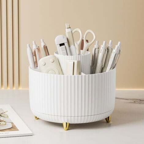 White 360° Rotating Desk Organizer, Multifunctional Cosmetic Storage Box, Desk Organizer, Pencil Holder, Multi-functional, for Home, Storage Box, Storage Shelf