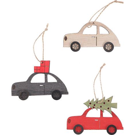 Décoration de Noël en bois, pendentif voiture à suspendre, compatible avec 12 pièces (1/4)