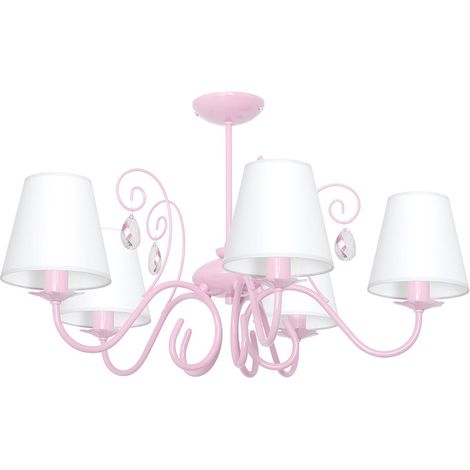 Suspension Milagro SARA 5xE14 rose/blanc Ø70 cm tissu