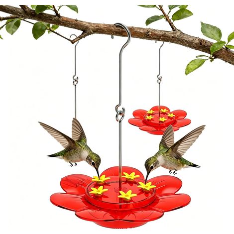 Lot de 2 mangeoires pour colibri à fixation sur fenêtre, support compact en plastique de 141,7 g avec fosse de fourmis, 3 ports d'alimentation, alimentation pour oiseaux d'extérieur facile à installer (1/4)