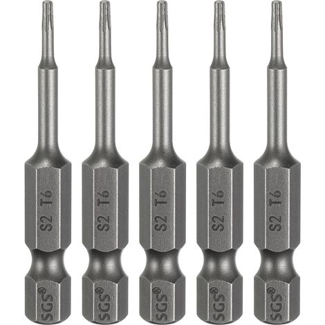 5Pcs Embout Tournevis T6 Torx Tige Hexagonale 1/4" Acier S2 (1/5)
