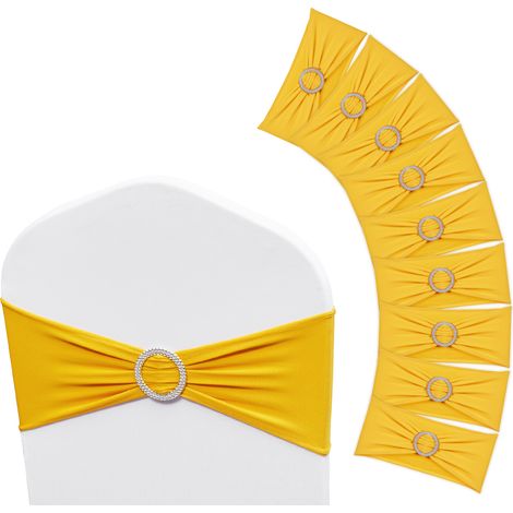 VEVOR Fascia per Sedia Elasticizzata in Spandex, Fiocchi Elasticizzati per Sedia con Fibbia Rotonda, Fasce Elastiche per Sedia, per Matrimoni, Banchetti, Decorazione per Sedia 50 Pezzi Giallo Oro