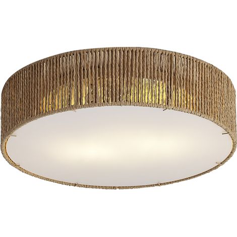 QAZQA Japandi Ceiling Lamp Natural with Shade 38cm 2-Lights - Luz