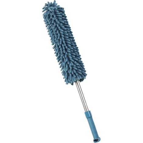 Plumeau à main détachable, lavable, en chenille et extensible, en acier inoxydable, pour la maison, le lit ou le bureau, bleu foncé. (1/5)