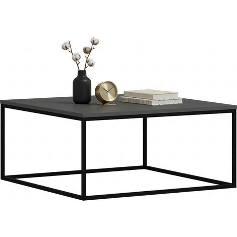 Tavolino da Salotto Arcella, un Vano, Forma Rettangolare, Colore Struttura Nero, 90x90x42h cm Grigio