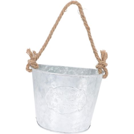 Pot de fleurs suspendu en fer forgé au design antique et corde chanvre, idéal (1/5)