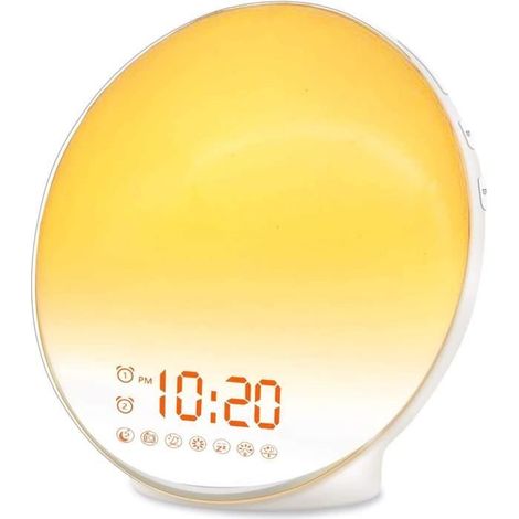 Réveil Simulateur D\'aube,Reveil Lumineux,Eveil Lumière Lampe de Chevet Chambre LED Veilleuse Lampe pour Enfants & Adulte,Radi[q36] (1/4)