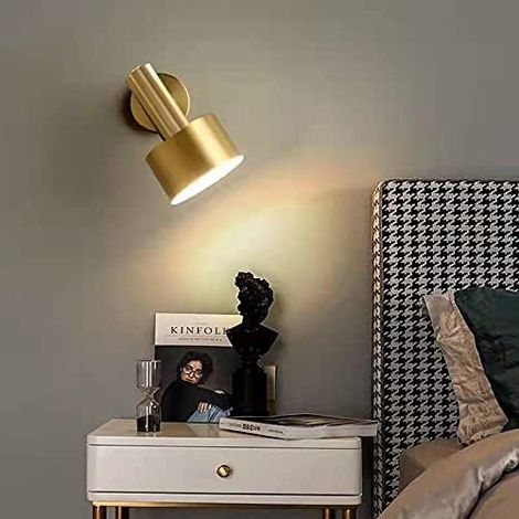 Applique murale d'intérieur moderne dorée E27 - Lampe murale créative - Bras pivotant réglable avec abat-jour pour chambre à coucher, couloir, escalier - Applique murale simple de style industriel