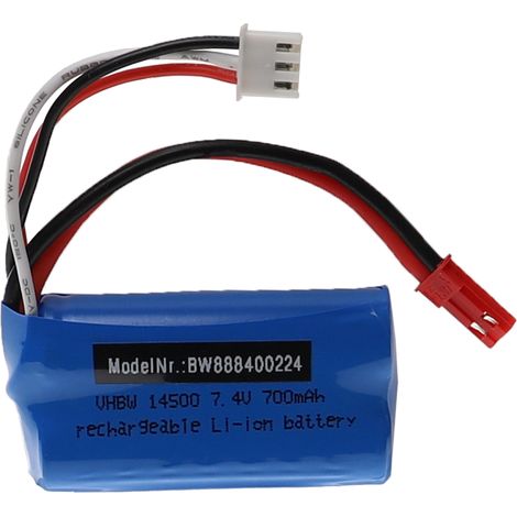 vhbw Batería recargable compatible con Fei Lun FT007, FX059 modelismo (700mAh, 7,4V, Li-Ion, 54 x 28 x 15mm)