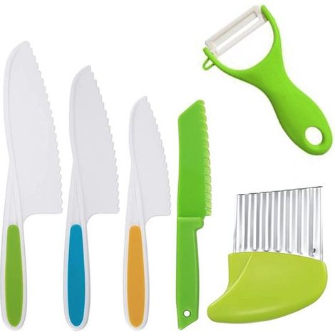 Juego de cuchillos para niños, 6 piezas, Plástico, Cuchillo infantil, Utensilios de cocina, cenas, reuniones familiares y aniversarios, Verde (1/5)