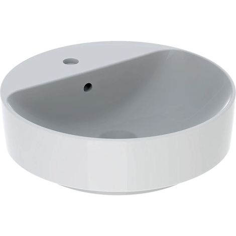 Geberit – Vasque à poser ronde 450 mm – Avec trop-plein et trou pour robinet – Céramique blanche – Hauteur 158 mm – Gabarits de découpe inclus (1/7)