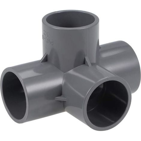 4-Way Elbow PVC Pipe Fitting Furniture Grade 32mm T-Angle Fittings Grey 10Pcs (1/4)
