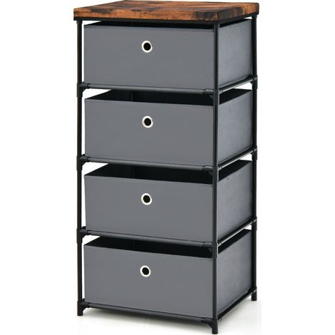 Cassettiera con 4 cassetti pieghevoli ampio spazio di archiviazione e struttura stabile in tessuto non tessuto grigio 200011543