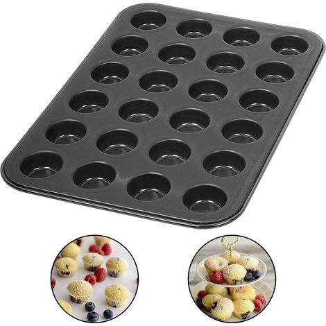 Lot de 2 moules à gâteaux antiadhésifs à 24 alvéoles en acier au carbone avec revêtement en téflon. (1/4)