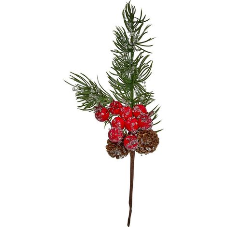 Ramo decorativo natalizio con abete e bacche, altezza 27 cm - Atmosphera créateur d'intérieur (1/5)
