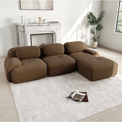 MODFU – Sofá esquinero modular de pana con reposabrazos anchos, espuma 32D y base antideslizante – Marrón (1/5)