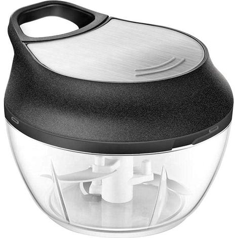 Hachoir manuel pour aliments - Hachoir à oignons et légumes - Mini hachoir pour noix et viandes Noir (1/5)