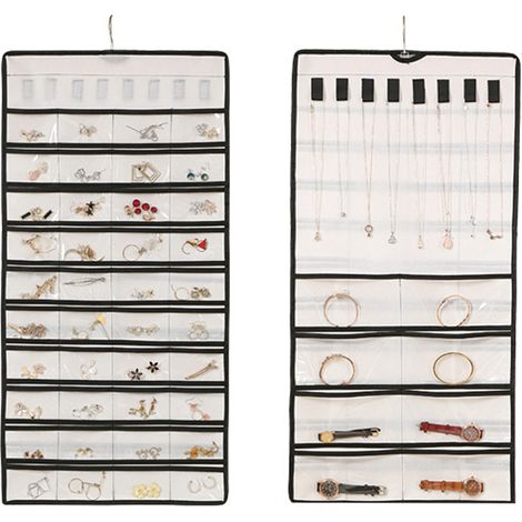 Organisateur Bijoux Suspension - Double Face avec Crochets Métalliques - Pour Boucles Doreilles Colliers Anneaux - Porte Manteau Porte Porte Murale - 1 Pièce (1/5)