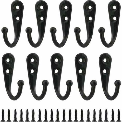 Ulisem10pcs Rétro Crochet de Manteau Métal Noir Patère Murale à Visser Individuelle Patère Porte Manteau Vintage Murale pour Peignoir Maison Etagères Tiroirs Casiers Salle de Bain avec 20 Vis (1/4)