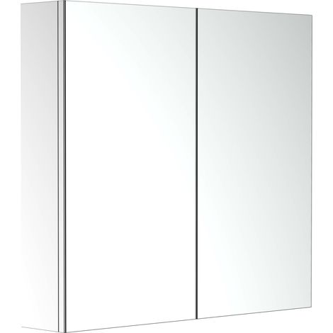 HOMCOM Bathroom Cabinet Double Door Wall Mounted Mirror Stainless Steel (1/8)