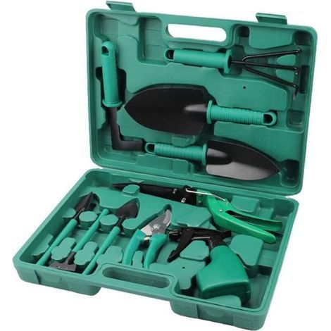 10-Piece Gardening Tool Set with Storage Box, Including Transplanting Trowels, Scissors, Harrow, Rust Remover, and Sprayer (Black) (1/5)