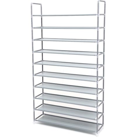 Étagère à Chaussures de 10 Niveaux, Organiseur à Chaussures, pour 50 Paires de Chaussures, pour Salon, Vestiaire, Entrée, Tissu Non tissé, 100 x 29 x 175 cm, Gris LSR10G (1/5)