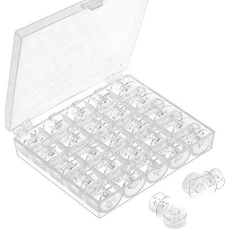 25 empty transparent plastic bobbins for sewing machine - (1/5)