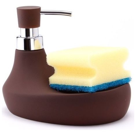 Distributeur de savon & Porte Eponge Céramique MARBELLA Chocolat MSV