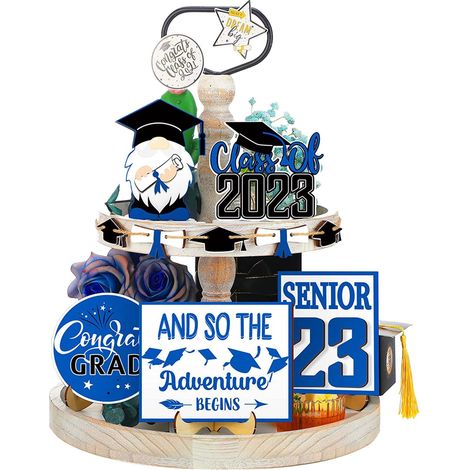 Plateau Décor Étagé - Support Bois pour Décoration de Table - Thème Diplôme et Toque - Pour Célébration de Fin d'Études - 1 Pièce (1/5)