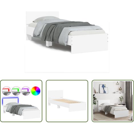 vidaXL LED-Leuchten - Bettgestell mit Kopfteil und LED-Leuchten Weiß 90x190 cm (1/5)