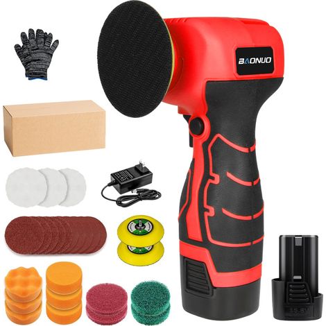 Kit Rouge 2 - Polisseuse sans fil compacte, 1 batterie + 1 chargeur, lustrage, dérouillage, ponçage, outil multifonction pour bois et voiture, polisseuse lithium-ion (1/2)