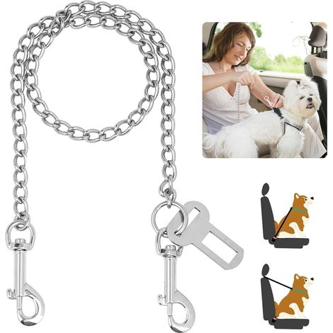 Arnés de seguridad para coche para perros de 85 cm, 3 en 1, de acero inoxidable, antimordeduras, compatible con hebillas de cinturón de seguridad, portaequipajes e ISOFIX. (1/5)