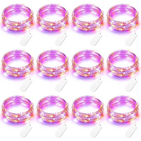 Halloween Décoration Guirlandes Lumineuses Orange + Violet [Lot de 12], 2M 20 LED Fil de Cuivre Guirlande à Piles Étanche Ambiance Lumière pour Automne Thanksgiving Soirée Chambre Jardin Fête (1/4)