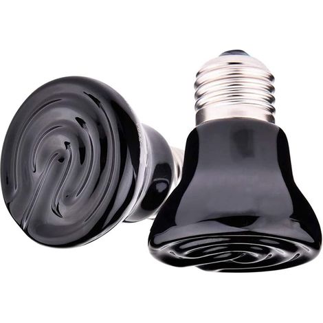 Lot de 2 ampoules chauffantes en céramique noires 50 W — Mini lampes chauffantes pour reptiles (Culot E26/E27), Émetteurs de chaleur infrarouge, Chauffages sans lumière