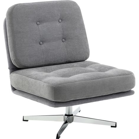Drehbarer Akzentstuhl, gepolsterter Lesesessel mit Chenille, breitem Sitz, Federkissen und Metallbeinen, Hellgrau (1/5)