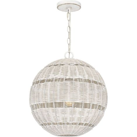 Elstead Quoizel Lindendale Plafonnier suspendu sphérique contemporain blanc antique IP44 1x E27