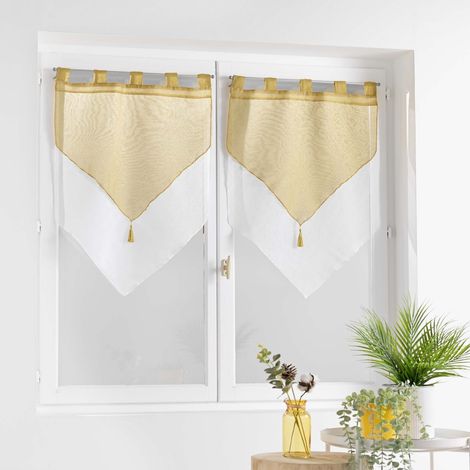 Homemaison – Paire de voilages doubles en pointe 60x120 cm – 100% polyester sablé – Lavable en machine à 30°C – Touche chic et tendance (1/3)