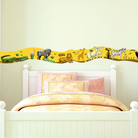 Frise décorative adhésive, safari, animaux, savane, jaune, enfant, 9 cm X 300 cm (1/5)