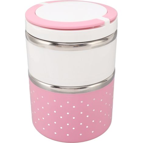 Leichte Bento-Lunchbox aus Edelstahl, doppelwandig und auslaufsicher, PP-Gehäuse, rosafarbener Speisebehälter für Schüler (1/5)