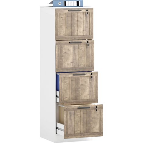 Tiroir de bureau avec 4 tiroirs serrure 2 clés suspendues pour la lettre A4 39,4x40x129 cm Blanc et bois (1/5)