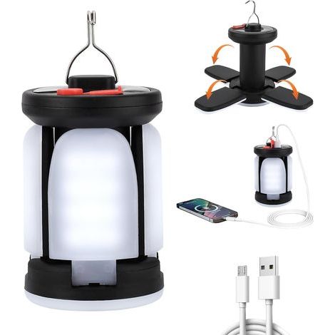 Lampe Solaire de Camping LED Portable Suspendre avec 6 Modes d'Éclairage – Lampe Solaire USB Rechargeable,Charge Solaire & USB 2400mAh,60 LEDs.Parfaite pour le Camping,Jardin et Situations d'Urgence (1/5)