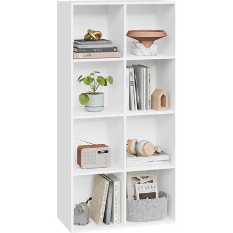 Bibliothèque WOLTU avec 8 Compartiments 60x29, 5x121cm étagère de Rangement étagère de Bureau classeur en MDF, Blanc