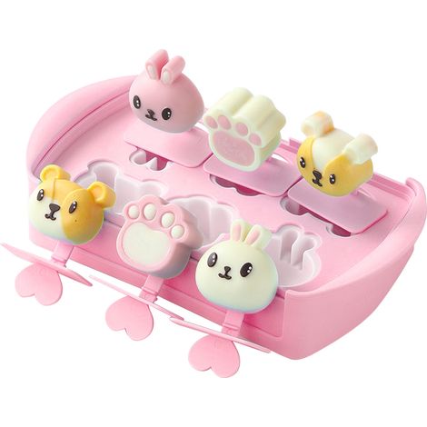 Mini-Eiscremeform zum Selbermachen für Kinder, aus rosa lebensmittelechtem Silikon mit sechs Fächern. (1/5)