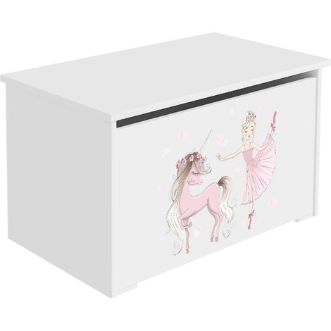 Cesta porta giochi Daria in legno bianca con Unicorno (1/5)