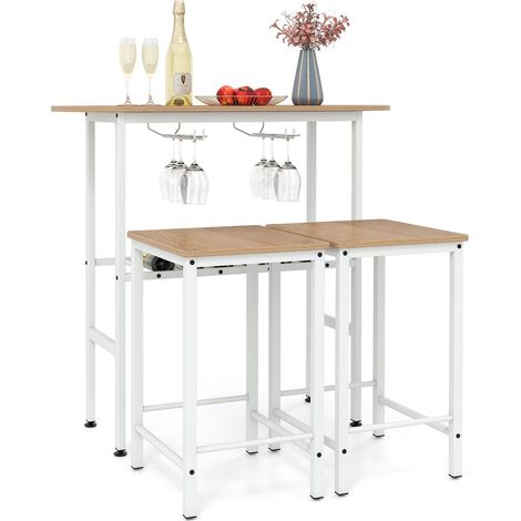 Bartisch-Set für 2 Personen mit Weinglas- und Flaschenhaltern